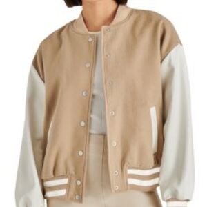 Trendy Tan and White Bomber Jacket